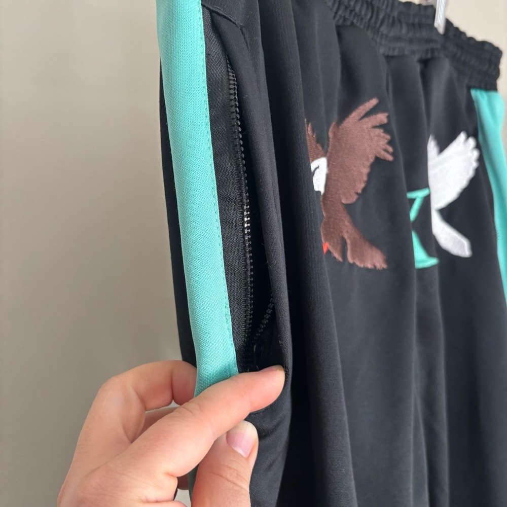 Mens Black and Green Embroidered Track Pants - Picture 4 of 6